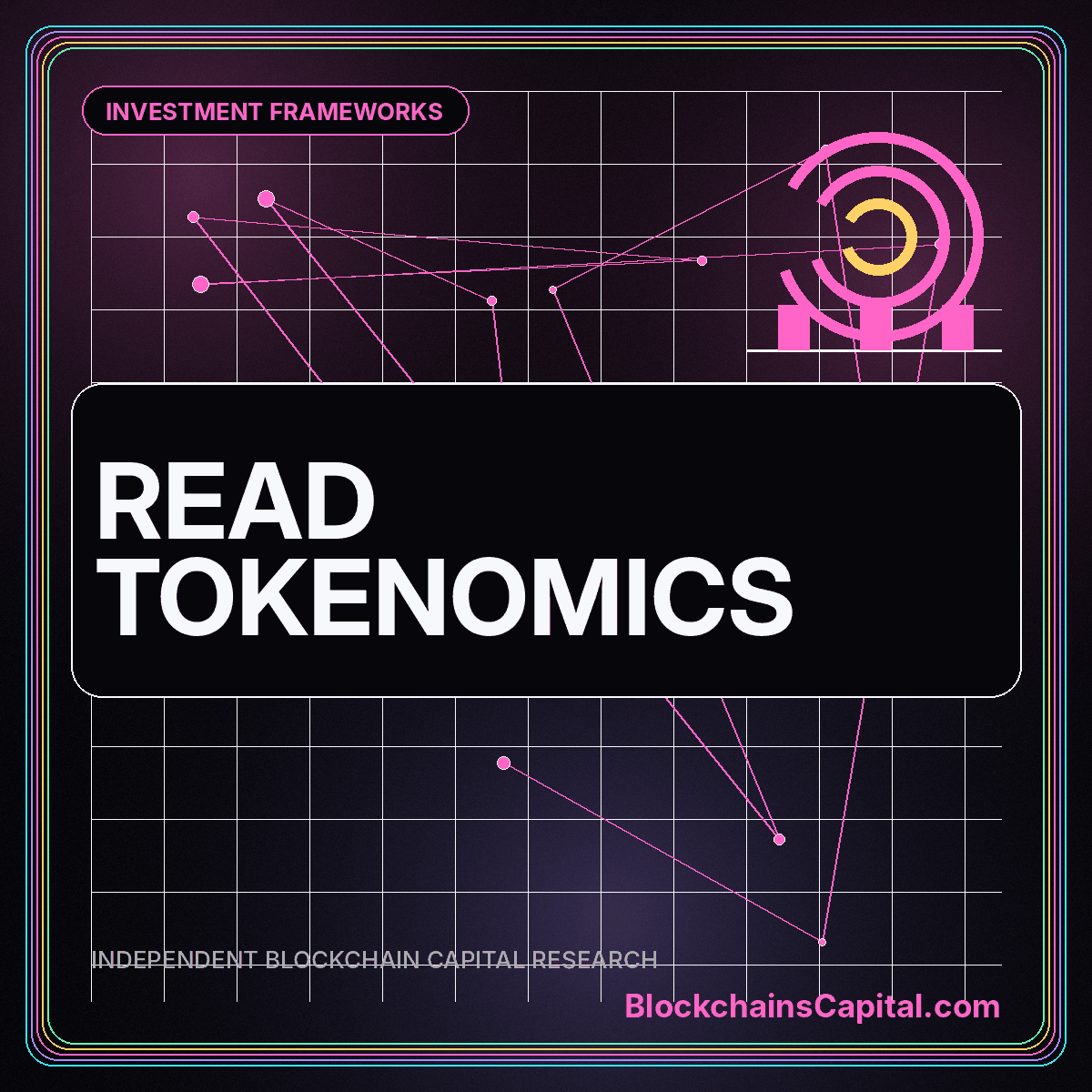 Neon typography card reading Read Tokenomics with supply rings and unlock bars